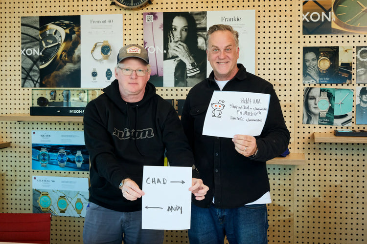 Nixon Co-Founders Andy and Chad posing with Reddit AMA verification signs