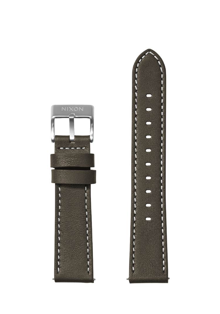 23mm Stitched Leather Band - Dark Olive